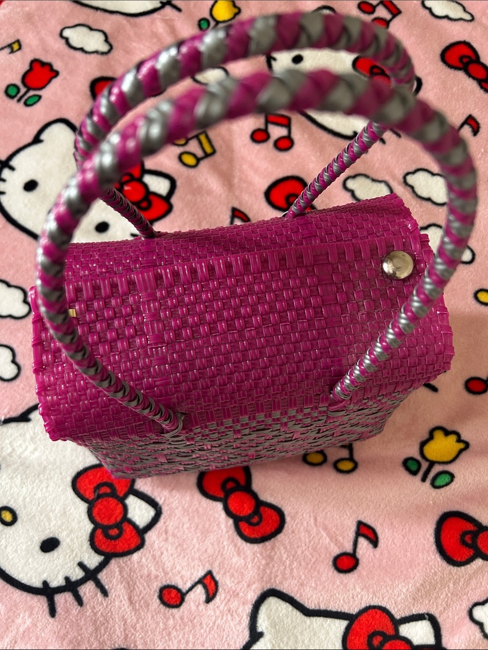 Braided Handle Fuchsia Shoulder Bag
